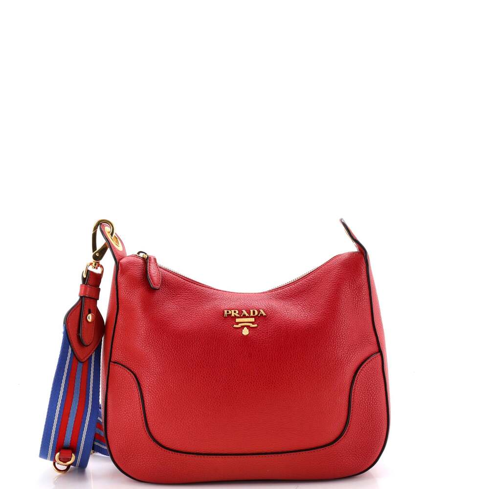 Prada Striped Strap Zip Hobo Vitello #239674P16B